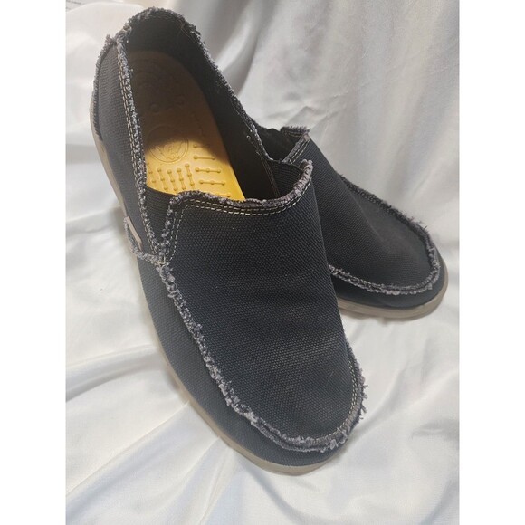 CROCS Santa Cruz Canvas Slip-On Loafer Boat Shoes Black Frayed 10128 Men's Sz 10 - Picture 2 of 13